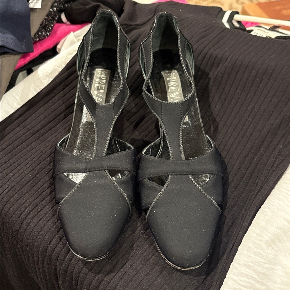 Prevata Black Leather Italian Heels